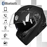 ILM Bluetooth Motorcycle Helmet Modular Flip up Full Face Dual Visor Mp3 Intercom FM Radio DOT Model 902BT(Matte Black, M)