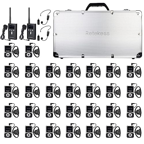 Retekess T130S Wireless Tour Guide System, Church Translation System, 2nd Generation T130, 100m/328ft, Tour Guide Headsets for Plant,School (2TX 30RX)