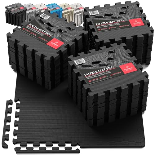 Gym Flooring Set - Interlocking EVA Soft Foam Floor Mat, 18 Pieces Puzzle Rubber Tiles Protective Ground Surface Protection, Play Workout Exercise Mats Underlay Matting Sports Pool Home Fitness Garage