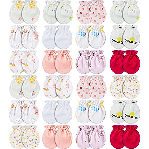 Geyoga Newborn Baby Mittens No Scratch Mittens Soft Elastic Infant Baby Gloves for 0-6 Months(Cute Style,24 Pairs)