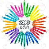 200 Pcs Mini Bubble Wands in 10 Colors, Bulk Party Favors for Kids, Themed Birthday, Christmas, New Year, Valentine, Carnival, School Classroom Prizes for Boys & Girls, Ideal Goodies Bags Stuffers