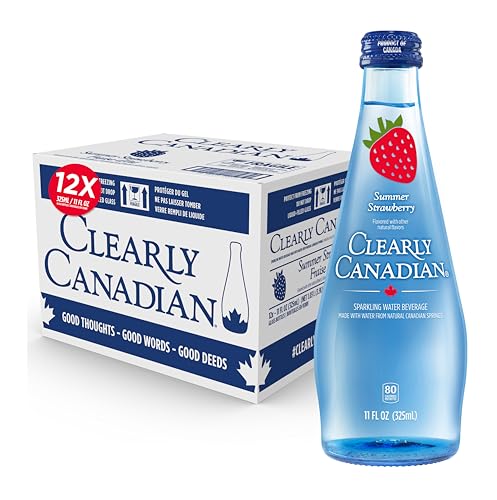 Clearly Canadian Summer Strawberry Sparkling Spring Water Beverage, Natural & Carbonated. 1 Case (12 Bottles x 325mL)