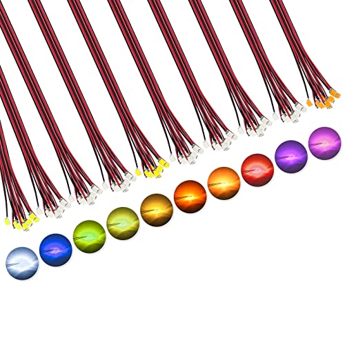 DiCUNO 100pcs Pre-Wired SMD 0805 Light Emitting Diodes, Pre-soldered Micro LED for DIY, Science Projects, Wire Length 16cm (6.3"), Red/Yellow/Green/Blue/UV/Pink/Orange/White/Chartreuse/Warm White