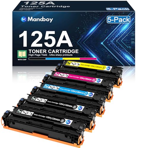 125A Toner Cartridges 5 Pack (2B/1C/1M/1Y) Replacement for HP 125 CB540A CB541A CB542A CB543A for Color CP1215 CP1518ni CP1515n CM1312nfi CM1312 MFP Printer