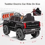 FXIONA 12V Kids Ride On Track Car Electric Vehicle Battery Power 4 Wheels Car with Parent Remote Control Chevy Chevrolet Silverado Pickup Toy Toddler Cars for Baby Drive Age 1-8 Year Girl Boy (Black)