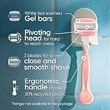 Gillette Venus ComfortGlide White Tea Women's Razor, Pivoting Head, Gel Bar, No Shave Cream Required, 3 Bladed for Smooth Shave, 1 Handle + 4 Blade Refills