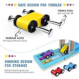 Montessori Toys for Toddlers, Children Race Track Toy with 4 Cars and 1 Wooden Parking Lot, Stable Base, Car Ramp Toy for 1 2 3 Year Old Boy Girl Gifts