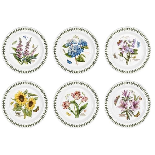 Portmeirion Botanic Garden Dinner Plates (Set of 6) - Assorted Floral Motif, Chip Resistant, Fine Earthenware, Microwave, Dishwasher, Freezer & Oven Safe - Perfect for Everyday Use & Special Occasions
