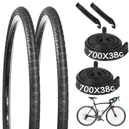 2 PCS 700x38c Bike Tires and 2 PCS 700 x 35/43C Bike Inner Tubes with Valve 48mm, Bicycle Tires 700x38c with 2 Tire Levers, Replacement 700c Gravel Tires for Road Bicycle Gravel Bike