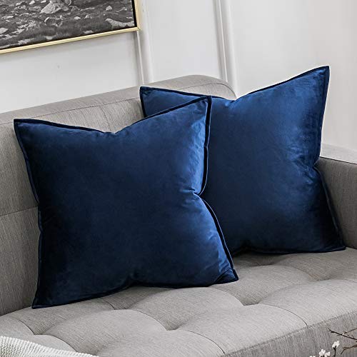 MIULEE Pack of 2 Navy Blue Decorative Velvet Throw Pillow Cover Soft Pillowcase Solid Square Cushion Case for Sofa Bedroom Car 24x24 Inch 60x60 Cm