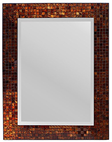 Lulu Decor, Decorative Handmade Amber Rectangle Mosaic Beveled Wall Mirror, Frame Measures 31" x 23.5", Beveled Mirror Measures 24" x 15.5" Perfect for Housewarming Gift. (LP307)