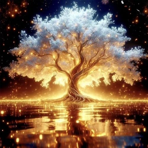 Gamteldot Diamond Art Kits for Adults Beginners - 12x12 Inch 5D Full Drill White Gold Tree of Life Diamond Painting,DIY Diamond Dots Craft Kit with Gem Tools,Elegant Home Wall Decor Gift