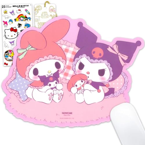 My Melody and Kuromi Mouse Pad - Sanrio Office Supplies Bundle with Sanrio Mousepad with Anti-Slip Rubber Base for Computers Laptop Plus Stickers, More | My Melody and Kuromi Desk Accessories