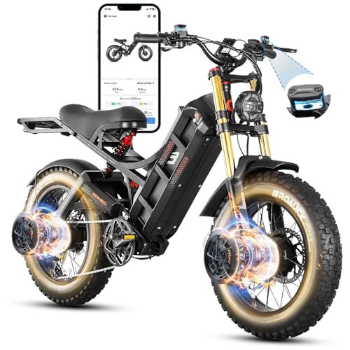 eAhoa Romeo 2 Electric Bike - [2025 Latest] 40MPH 2500W Dual Motor 52V 60AH 200Miles Long Range Ebike for Adults, 20" * 4.5 Fat Tire Fast Electric Mountain Bike Full Suspension Off-Road E-Bike, UL2849
