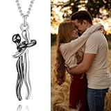 S925 Sterling Silver Couple Hug Necklace - With Ready To Gift Box & Self Writng Note - Birthday/Valentine's Day Gift For Couples - Premium Quality Craftmanship (COUPLE HUG NECKLACE-BLACK & SILVER)