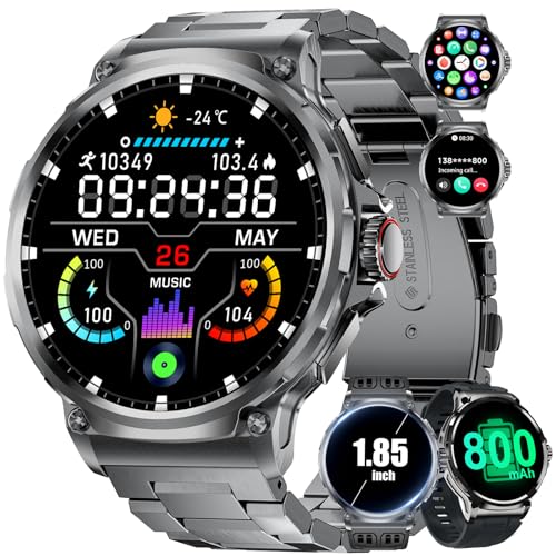 LIGE Smart Watches for Men(Answer/Make Call),1.85" HD Screen Outdoor Sports Smartwatch,800mAh Battery,Heart Rate/Sleep Monitor 5ATM Waterproof Fitness Tracker for Android iOS,3 Straps