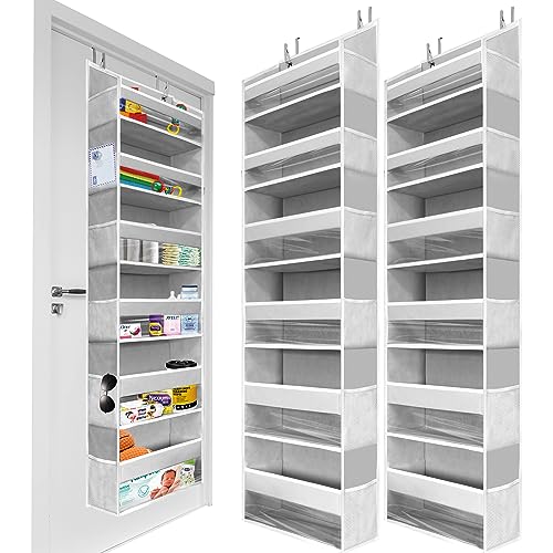 HOMELUX THEORY 2 PC Heavy Duty Over the Door Organizer 55x14x6.7, 6 Large Front & 12 Side Pockets, Hanging Storage Closet Door Organizer for Bedroom, Bathroom and Baby Nursery Storage (Light Gray)