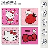 Idea Nuova Sanrio Hello Kitty Strawberry and Bow Canvas Wall Art 4 Piece Set for Room Décor,12"x12"