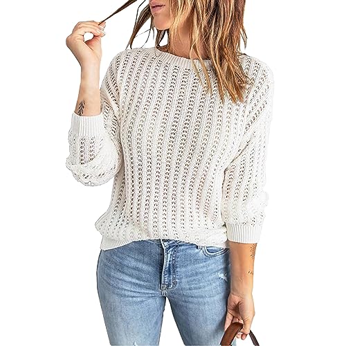 Ymosrh Womens Fall Dresses 2023, Sweaters Round Neck Cute Winter Pullover Sweaters for Women Trendy 2023 Lightweight Sweaters Petite V Light Sweaters Dresses Knitted Sweater Pullover (M, White)