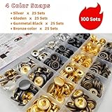 SUNOR 100 Sets Snap Buttons,Heavy Duty Snap Fasteners Kit 15mm Metal Snaps Canvas Snaps,Press Stud for Clothing Leather Boat Cover Fabric