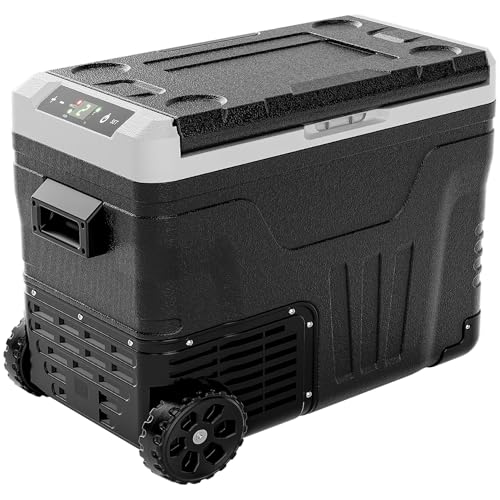 EUHOMY 12 Volt Refrigerator, 53QT(50L) Electric Cooler, Portable Freezer 12V/24V DC 110-240V AC, 12V Fridge -4℉~68℉, 12V Cooler with Wheels & 2 Baskets for Travel, Truck, Boat, Camping
