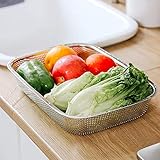 Cedilis 2 Pack Large Stainless Steel Colander Strainer, 6 Quart Mesh Vegetable Washing Basket, Rectangle Drainer Sink Basket for Vegetable Fruit Food (15" x 11" x 2.6")