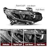 JSBOYAT Halogen Headlight Assembly Compatible with 2016-2021 Honda Civic w/LED DRL Projector Headlamp Black Housing with Clear Reflector