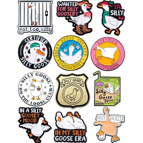 Anjulery Silly Goose Enamel Pins Set – 12-Pack Funny Goose-Themed Metal Lapel Pins for Backpacks, Jackets, Collectibles or Gifts – Humor Animal Badge Set for Goose Lovers (Silly Goose-D)