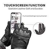 ILM Goatskin Leather Motorcycle Motorbike Powersports Racing Gloves Touchscreen for Men and Women Model DN01(L, Black Unperforated)