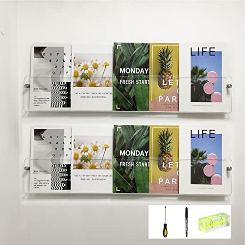 EAYOYAE 37.4" Magazine Holder,Acrylic Magazine Rack Wall Mounted,Clear Brochure Holder (2PACK)…