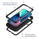 Lanhiem for iPhone 13 Metal Case, Heavy Duty Shockproof Tough Rugged Case with Built-in Glass Screen Protector, 360 Full Body Protective Cover for iPhone 13 6.1 inch, Black