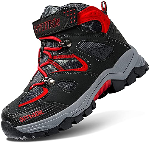 Littleplum Boys Snow Boots Winter Waterproof Antiskid Boots Hiking Outdoor Shoes for Kids(Toddler/Little Kid/Big Kid) Black Red Little Kid Size 12