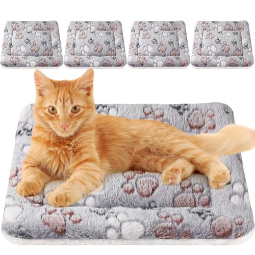 Tuanse 4 Pack Ultra Soft Dog Cat Bed Mat with Cute Prints Reversible Fleece Dog Crate Kennel Pad Cozy Washable Thickened Hamster Guinea Pig Pet Bed Mat for Small Animals (21 x14 Inches,Light Gray)