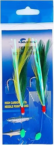Rock Cod Feather Rigs 3/0 Green/Yellow -12 Packs