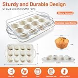 2Pack Silicone Muffin Pan for Baking with Metal Reinforced Frame, 12 Cup Regular Size Cupcake Pan, BPA Free Silicone Muffin Tray, Cupcake Baking Pan Molds for Oven Dishwasher Safe