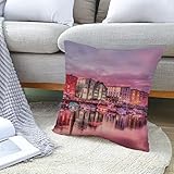 HJKKBLC 4Pcs Linen Cushion Cover 45x45cm, Garden Cushion Covers Multicolor Night View of Seaside City Linen Cushion Cover for Living Room Sofa Bedroom