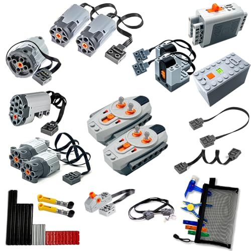 YUN.arbor 42Pcs Power Function Kit Set Motor Battery Infrared-Remote-Control Receiver Train AdjustableIR Remote Control, Motor Power Change Parts Compatible with mainbrands Technic-Parts