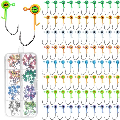 Vinsot 80 Pcs Crappie Jig Heads Fishing Jig Head Hooks 1/8oz 1/16oz 1/32oz Simulation Fish Eye Ball Hooks Bulk for Crappie Bass Trout(1/32 oz)