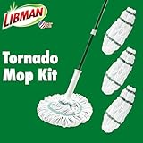 Libman Tornado Mop & Three Refills | Self Wringing Mop | Cotton Mop Head | Twist Mop | Twist Mop Head Replacement | Machine Washable | 4 Total Self Wring Mop Heads