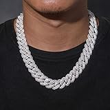 OLVLUS 18mm Iced Out Cuban Link Chain 18K White Gold Plated Bling 5A+ Cubic Zirconia Diamond Chain Hip Hop Rapper Thick Cuban Link Necklace Luxury Jewelry for Men and Women (18 Inches, Silver)