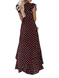 GRECERELLE Women's Summer Floral Print Cross V Neck Dress Bohemian Flowy Long Maxi Dress PD-Red Black-Large