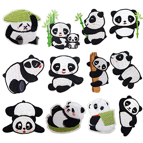 Honbay 12PCS Cute Panda Embroidery Patches Decorative Panda Iron On Patches Sew On Applique Patch for Clothes Jackets Jeans Dress Hat Arts Crafts (12 Style)