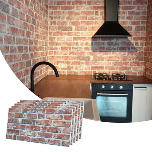 Dundee Deco 3D Wall Panels Brick Effect - Cladding, Red Brown Stone Look Wall Paneling, Styrofoam Facing for Living Room, Kitchen, Bathroom, Balcony, Bedroom, Set of 5, Covers 27 sq ft