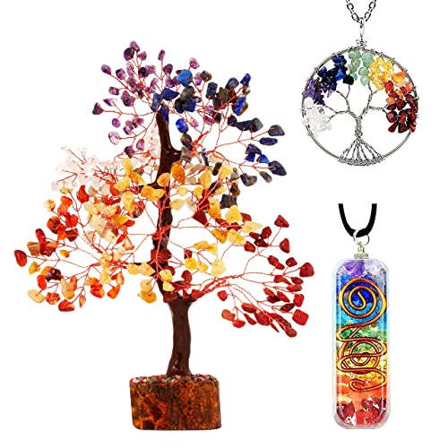 Seven Chakra Crystal Tree - Handmade Feng Shui - Copper Wire Bonsai - Natural Stones - Chakra Tree of Life Necklace - Money Tree - Rocks and Crystals