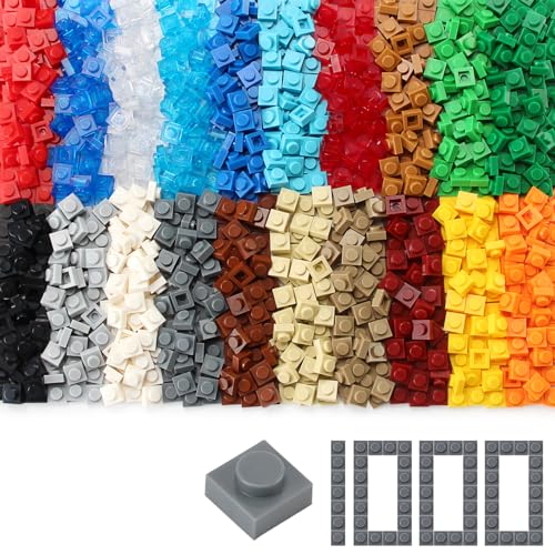 Feleph Basic 1000 Pieces Plate 1x1 Bricks Creative 20 Colors Parts Building Play Blocks Set Toy Classic Accessories Compatible with 3024