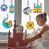 Ayhuhra 30 Sets Ramadan Suncatcher Crafts Kits Eid Al Fitr Sun Catchers DIY Window Art Moon and Star Suncatchers Lantern Mosque Sun-Catcher for Islamic Craft Ramadan Mubarak Decorations