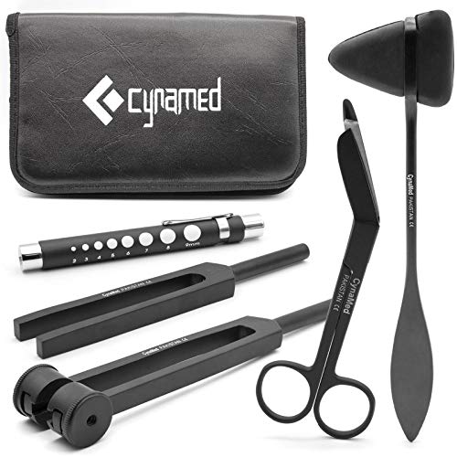 Cynamed Medical Student Diagnostic Kit - Includes Reflex Hammer, Tuning Fork Set C 128hz and C 512hz, Bandage Scissors 5.5 inch, and Penlight with Pupil Gauge - Nursing, EMT, Medical Student Tool kit