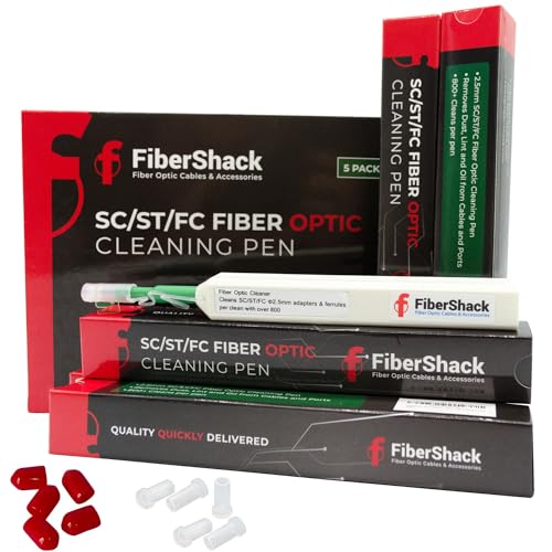 Fibershack - 2.5mm SC Fiber Cleaner Pen - 5 Pack - FC & ST Fiber Optic Cleaning Pen - 800+ ST Fiber Cleaner Pen & Fiber Optic Connector Cleaner with Added Protection Case