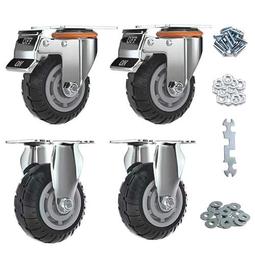 JMSEYOE 5 inch Caster Wheels with Brake 2200lbs,Heavy Duty Casters Set of 4 for Cart, Trolleys, Furniture and Workbench(2PCS Fixed Caster Wheels 2PCS Locking Swivel Casters)