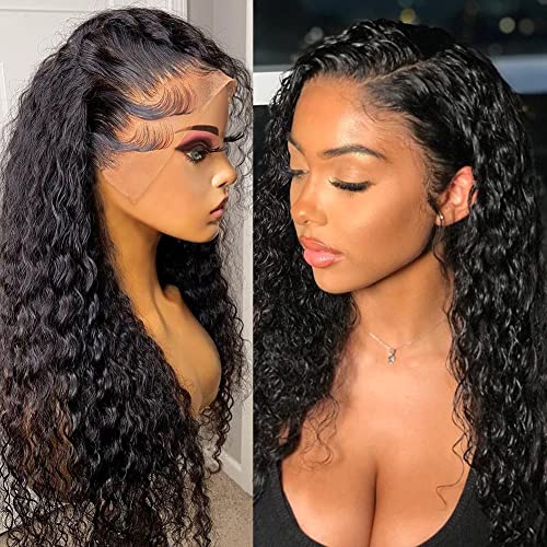 Wingirl 180 Density 13x4 HD Lace Front Wigs Human Hair Pre Plucked with Baby Hair Transparent Glueless Brazilian Deep Wave Frontal Wigs for Women Natural Black Color